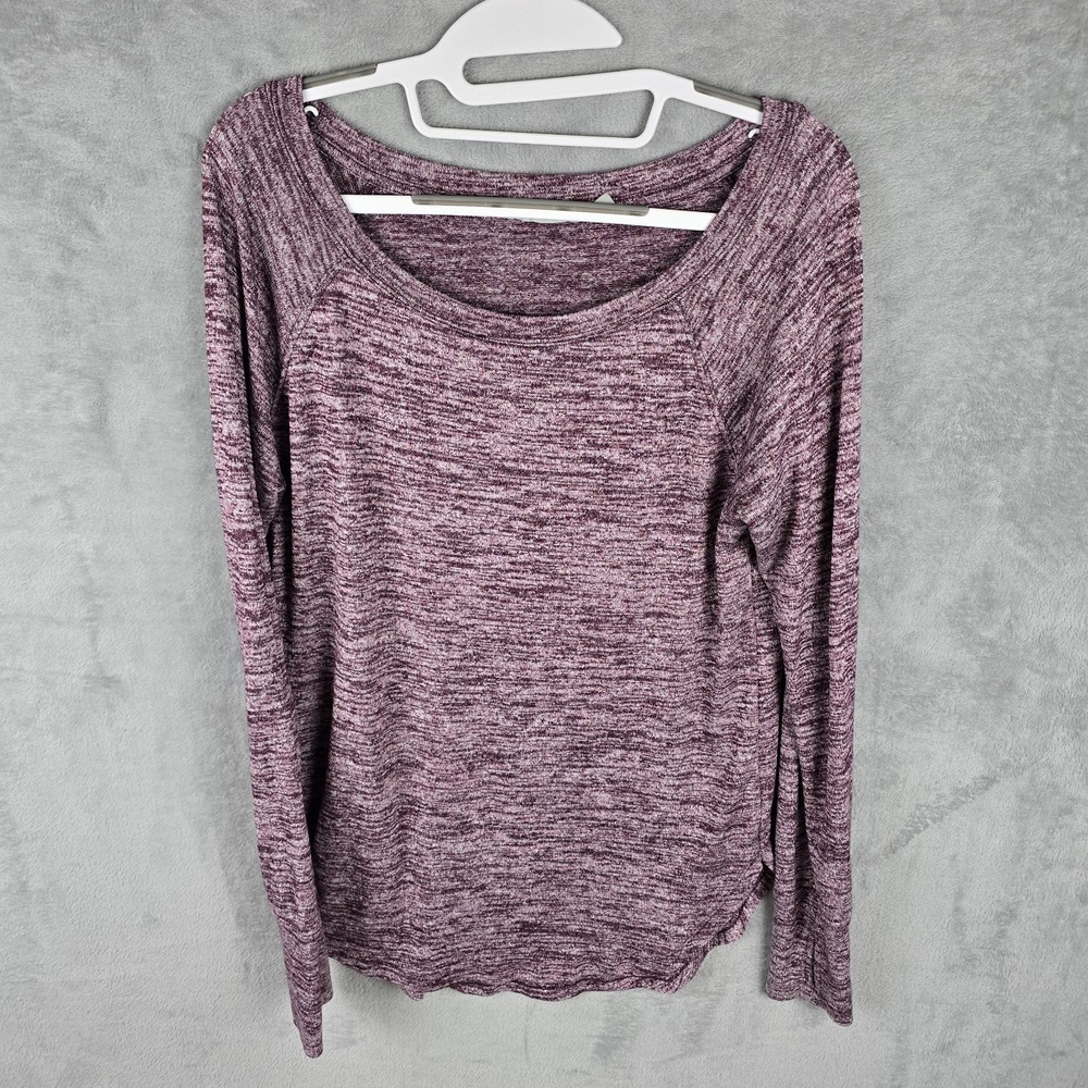 Athleta Essence Long Sleeve Top Purple Space Dye Scoop Neck Thumbholes Small